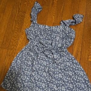 Trixxi Blue and White Ruched Tie Front Jumpsuit